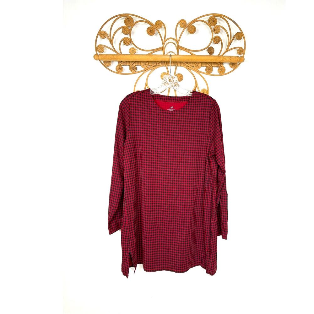 J. Jill Luxe Supima Forward Seam Tunic red, black 1X
